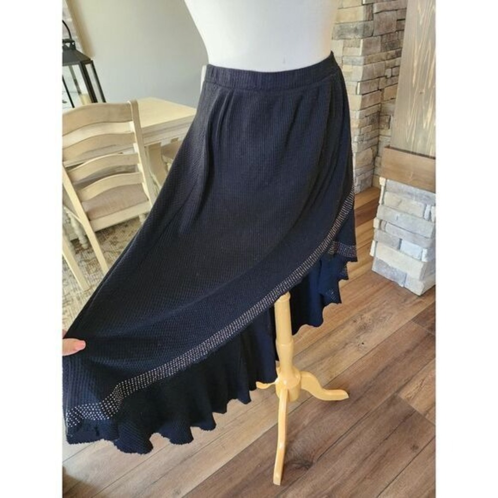 Vocal Studded Maxi Hi Low Skirt Black Bling Edges Asymetrical Size Large‎